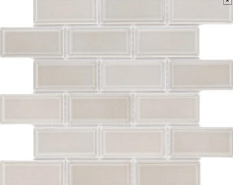 Tender Grey Brick Bevel 2x4 Wall Tile Mosaic Glossy on a 12"x12" Sheet