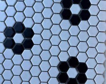 1” hex decorative white and black mosaic matte finish