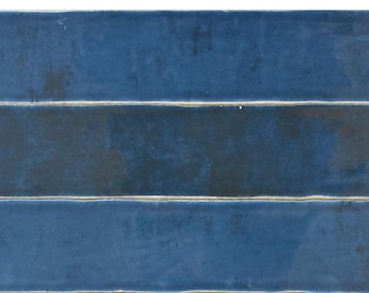 Zelliege Blue 2"x16" Subway Tile Glossy Ceramic Wall