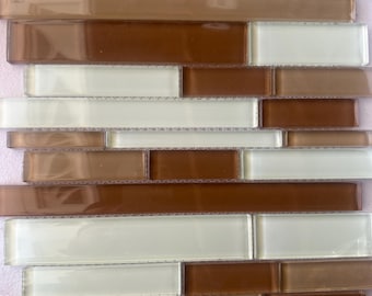Light brown and white glass mixed mosaic 12x12 inch sheet kitchen backsplash