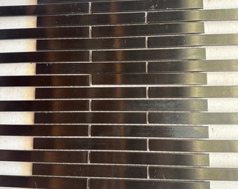 Black aluminum brushed mosaic tile .5”x6” ceramic backing mesh mounted backsplash kitchen bath