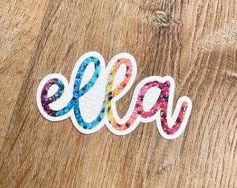 Personalized Rainbow Leopard Print Water Bottle Sticker: Glitter Vinyl Decal