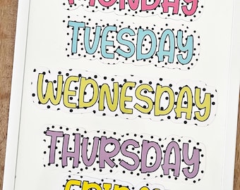 Classroom Whiteboard Magnets: Days of the Week, Polka Dot Laminated