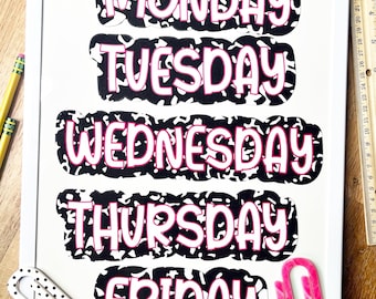 Days of the Week Classroom Magnets: Composition Notebook Style