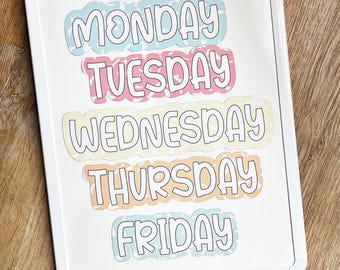 Days of the Week Classroom Magnets: Pastel Composition Notebook Style