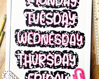 Days of the Week Classroom Magnets: Composition Notebook Style