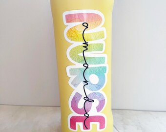 Personalized Nurse Water Bottle Sticker: Rainbow Name Decal