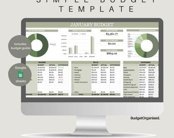 Budget Planner Template Spreadsheet | Simple Budget Template | Google sheets | Monthly Budget + Annual dashboard | Zero based budget
