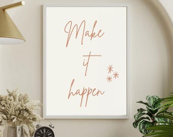 Arte mural imprimible "Hazlo realidad": frase de afirmación, impresión digital minimalista moderna, decoración motivacional para el hogar y la oficina, descarga instantánea