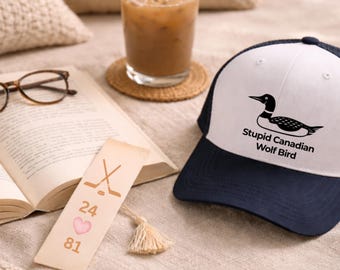 Gorra de camionero con estampado de pájaro lobo canadiense / Regalo romántico para aficionados al hockey / Gorra intelectual / Regalo para fanáticos de rivalidades intensas