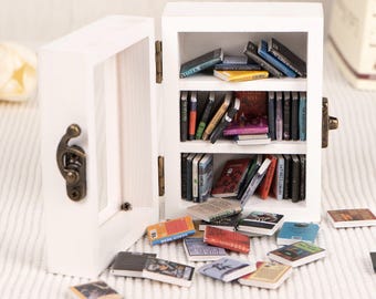 Personalized White Mini Anxiety Bookcase With Books | Booktok | Miniature books | Book Lover Gift | Relieve Anxiety | Mother&#39;s Day Gift