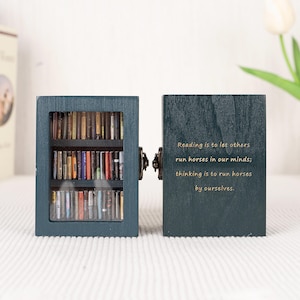 Blue Mini Anxiety Bookcase With Books | Booktok | Miniature books | Book Lover Gift | Relieve Anxiety | Anxiety Gift | Mother&#39;s Day Gift