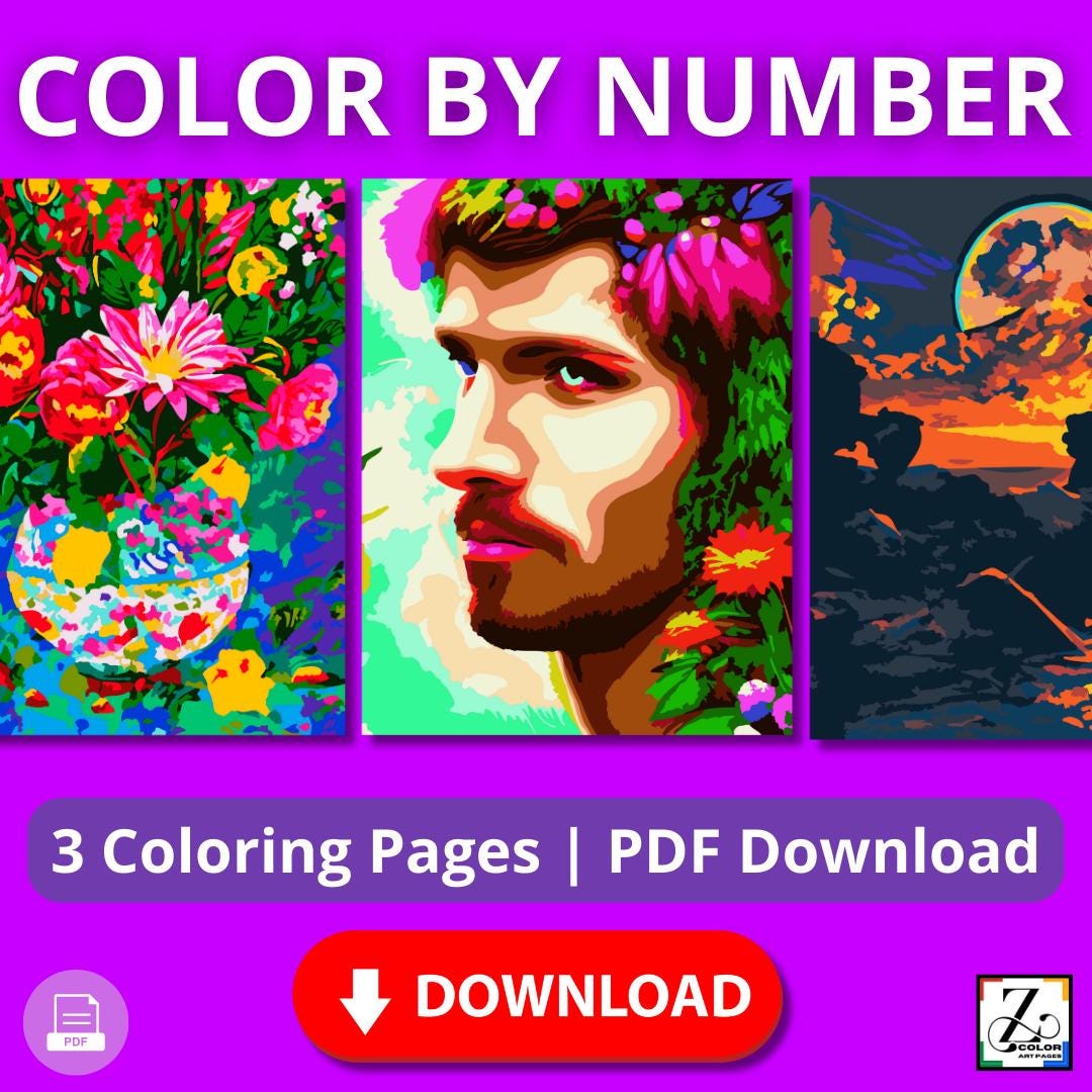 Color by Number Coloring Book – 3 Printable Pages | Paint by Number PDF ...