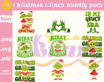9 Paquete de paquetes Christmas Grinch/ Paquete de vectores Grichmas/ paquete de navidad Grinch
