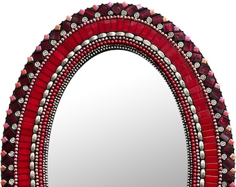14x20in Oval Mirror, Ruby Red