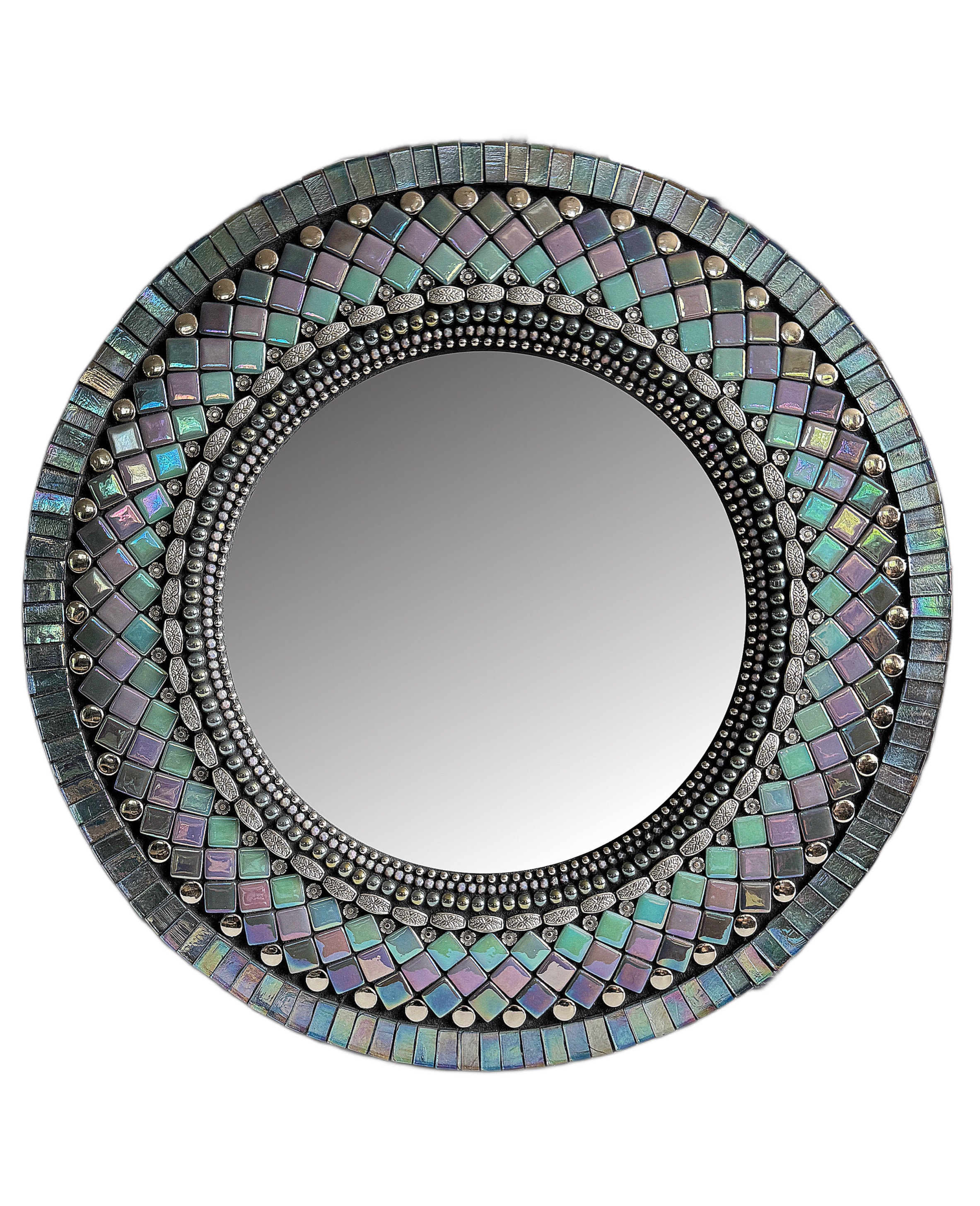 13in Grey Lace Glass Mosaic Mirror