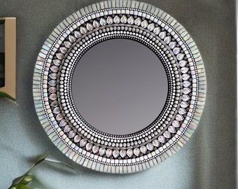 13in Creamy White Mosaic Mirror