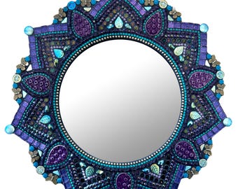 14in Mosaic Mandala Mirror, Starlight Purple Bloom
