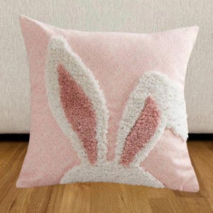 Kissenbezug mit Kaninchenohren, Hasenohren, Osterhasenohren – Dekokissen mit Bunny Design | Perfekt zu Ostern (4 Farben)