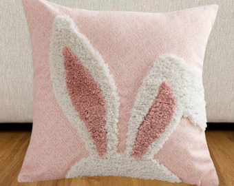 Kissenbezug mit Kaninchenohren, Hasenohren, Osterhasenohren – Dekokissen mit Bunny Design | Perfekt zu Ostern (4 Farben)