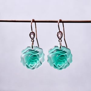 Violet Rose Dangle Earrings, Vintage Rose Glass Earrings