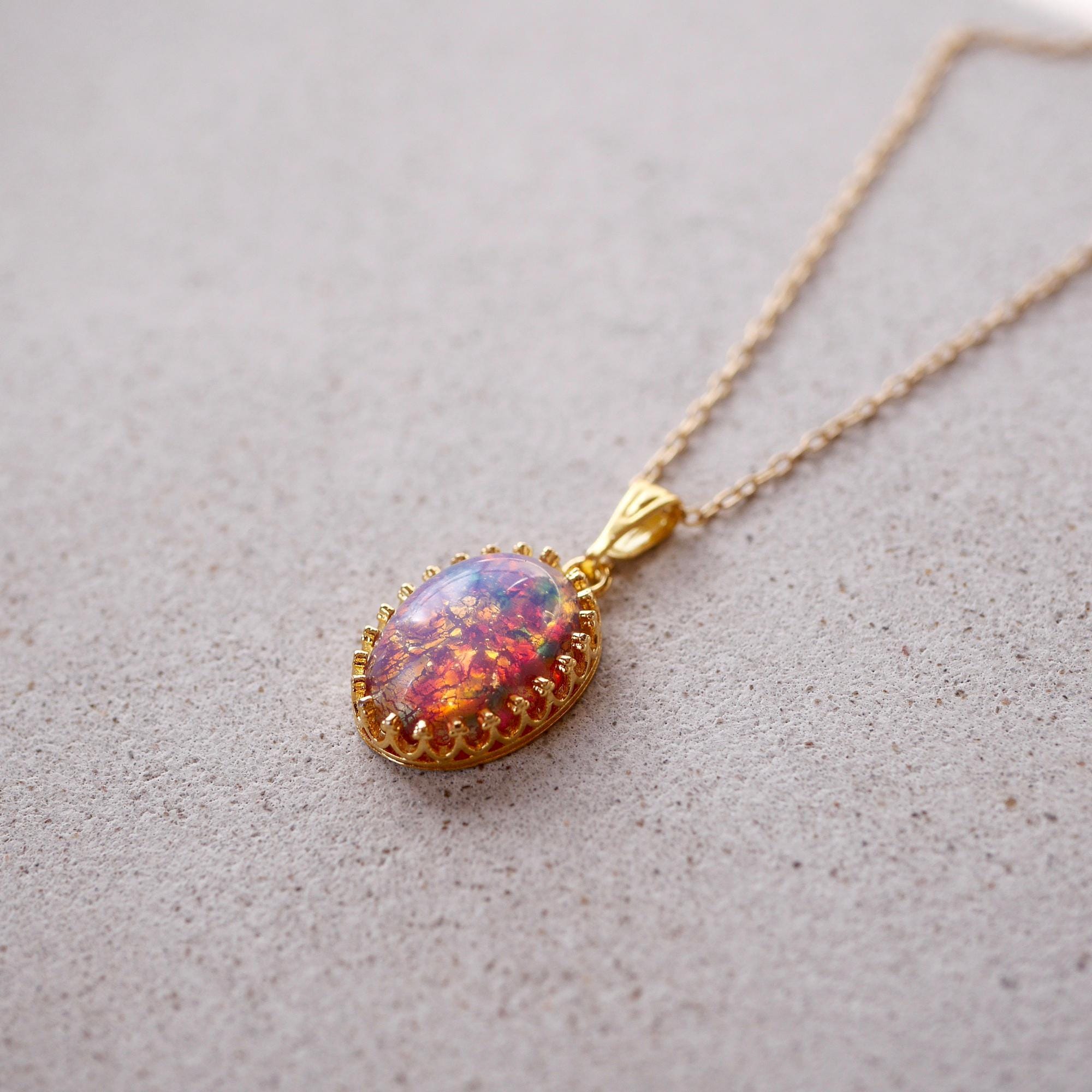 Vintage Pink Glass Opal Necklace, Dainty Necklace for Women, Cottagecore Fairycore Necklace, Handmade Necklace Pendant Gift for Her