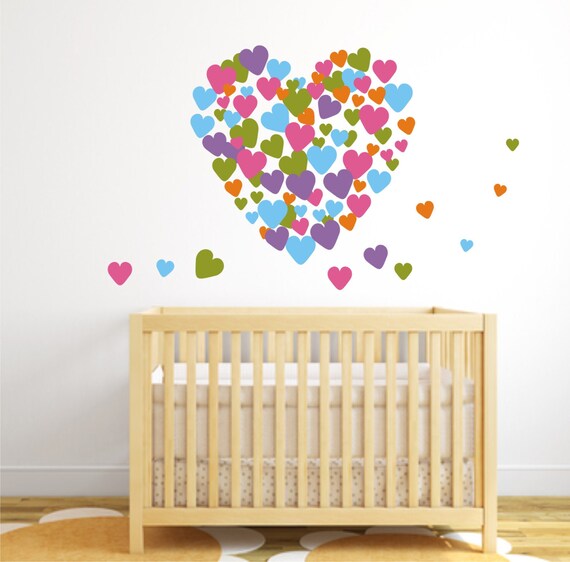 Items similar to HEART WALL Vinyl Decal Hearts Large Wall coverage