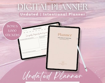 GoodNotes Planner Android & iPad Digital Calendar 2026, Undated Daily Weekly Journal with 1000 Stickers, Minimalist All-in-One Planner Gift