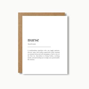 carte pour infirmière | Carte de voeux drôle de définition de travail, cadeau minimaliste d'anniversaire et de travail de remerciement pour les infirmières