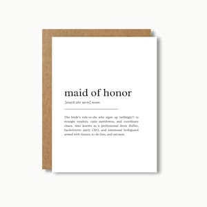 carte postale pour demoiselle d'honneur | Carte de voeux drôle, mariage minimaliste et cadeau de remerciement pour demoiselle d'honneur
