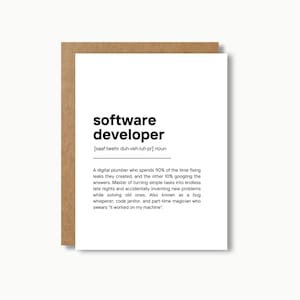 Divertente biglietto di auguri per sviluppatori di software: regalo per la definizione del lavoro, buon compleanno, San Valentino, biglietto di auguri