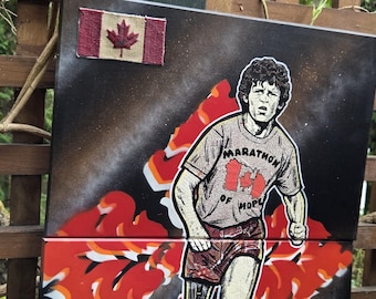 Terry Fox Portrait - Custom Multimedia Two-Panel Painting