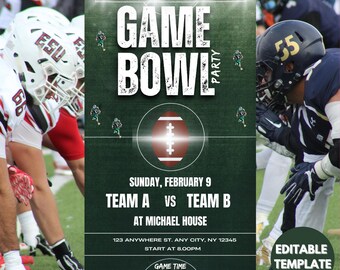 Game Bowl Watch Party Invitation: Editable Football Game Day Invite (Digital Download)
