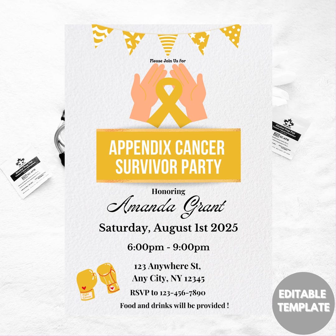 Interchangeable Appendix Cancer Survivor Party Invitation: Amber Ribbon ...