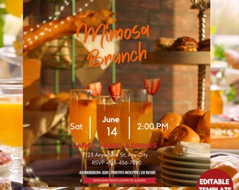 Mimosa Brunch Party Flyer: Damen Brunch-Einladung (Canva, Digital Download)