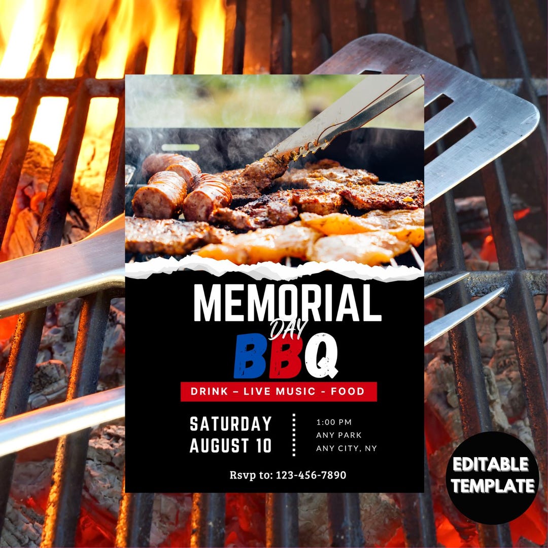 Memorial Day BBQ Invitation: Backyard Cookout Template (digital ...