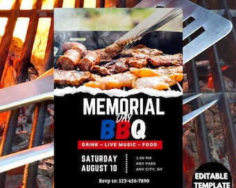Invitación para barbacoa del Día de los Caídos: Plantilla para barbacoa en el jardín (Descarga digital)
