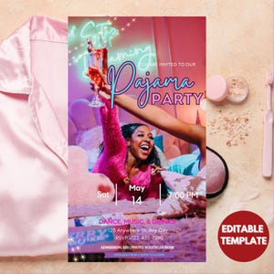 Adult Pajama Party Invitation, Sleepover Invite, Slumber Party, Girls Night, Cute pajamas, Birthday Party, Canva