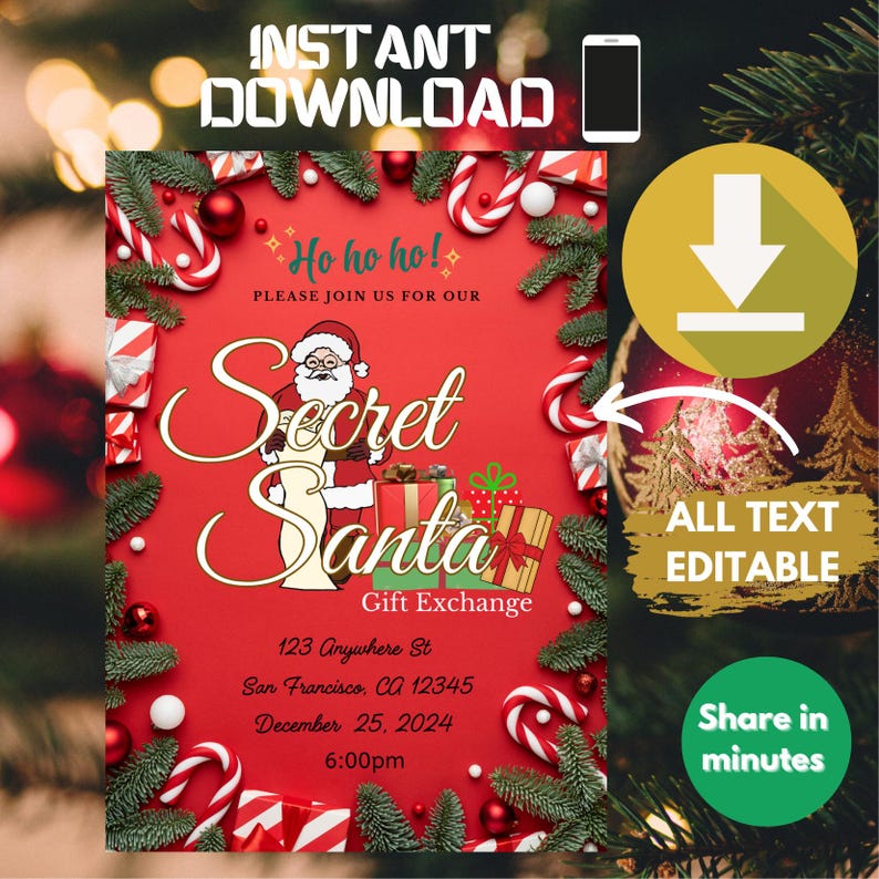 Secret Santa Gift Exchange Invitation, Christmas Gift Party, Work ...