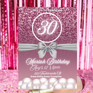 Pink 30th Birthday Invitation, Birthday Party, Dinner Invite, Editable Template, Instant Download, Hello Thirty, Edit in Canva, 5x7