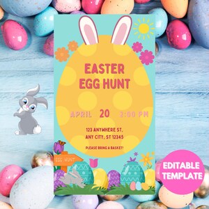 Pastel Easter Egg Hunt Invitation, Easter Bunny Invite, Kids Easter Games, Editable in Canva