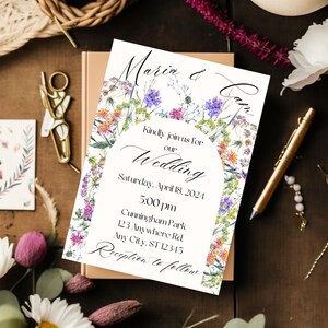 Floral Digital Wedding Invitation Template, Wildflower Wedding Invitation Template, Printable Wedding Invitation Template, Floral Wedding