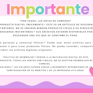 Puede incluir: Un letrero informativo digital con fondo rosa claro y un rect&aacute;ngulo central blanco. La palabra Importante est&aacute; escrita en letras grandes y multicolores en la parte superior. El texto inferior detalla instrucciones sobre descargas digitales.