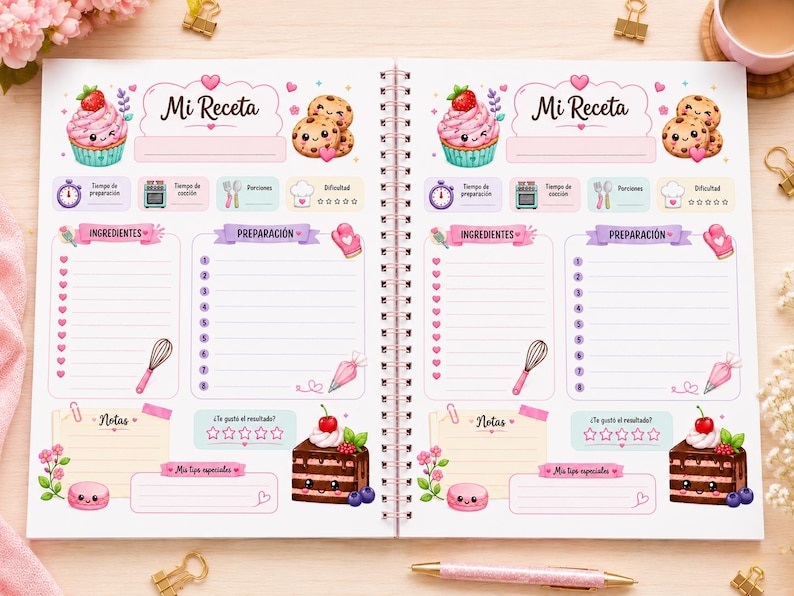 Dessert Recipe Book PNG Bundle, Kawaii Baking Journal Cover, Printable Recipe Notebook, Pastry Recipe Binder, Cute Cookbook Cover PNG imagen 3