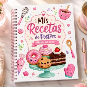 Dessert Recipe Book PNG Bundle, Kawaii Baking Journal Cover, Printable Recipe Notebook, Pastry Recipe Binder, Cute Cookbook Cover PNG