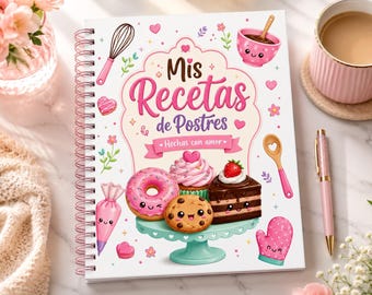 Dessert Recipe Book PNG Bundle, Kawaii Baking Journal Cover, Printable Recipe Notebook, Pastry Recipe Binder, Cute Cookbook Cover PNG