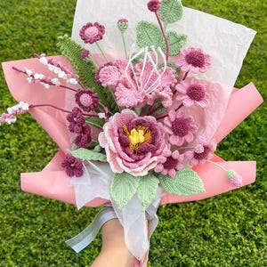 Handmade Crochet Flower Bouquet: Smoky Plum Cotton Yarn, Home Decor