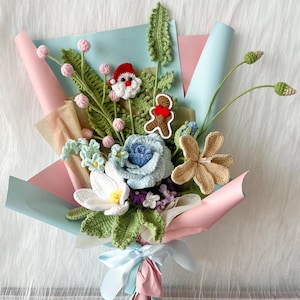 Christmas Santa and Gingerbread Man Crochet Flower bouquet, Festive, Handmade Gift for Christmas, Fall, Party Holiday Decor
