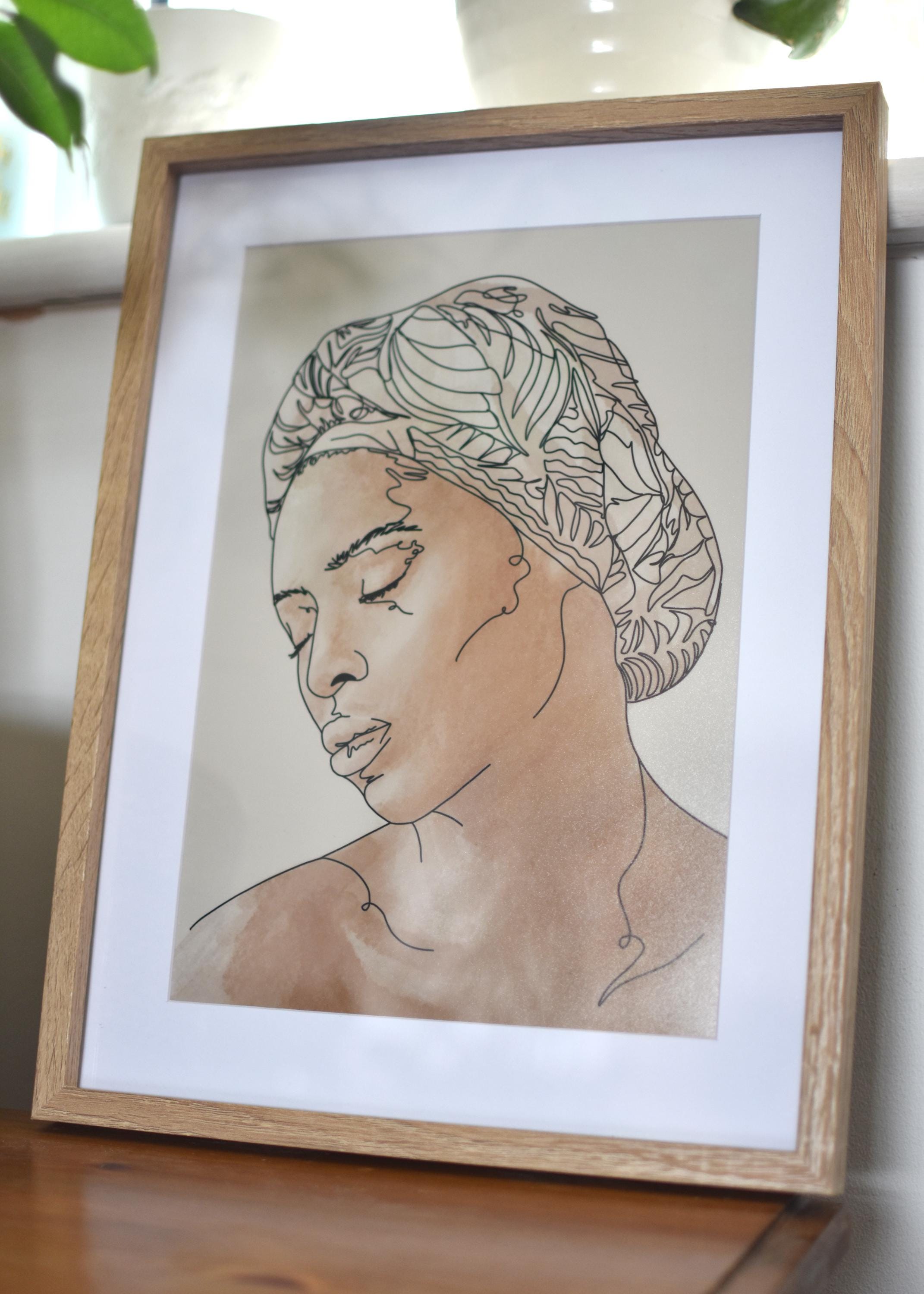 Rest Portrait Rest | Continuous Line Portrait A4 Art Print: Peaceful Woman ...
