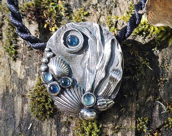 Tidepool, Fine Silver and Sapphire Ocean Theme Pendant Mermaid Adornment